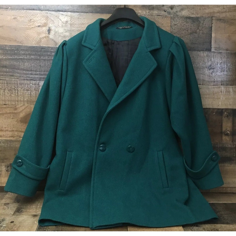 VTG Sears Wool Blend Coat Women 12 Green 70s Classic Made In Romania READ